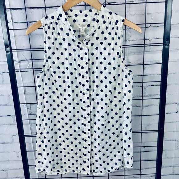 J.Crew White & Navy Polka Dot Sleeveless Button-Down Blouse – Size 4 - Picture 1 of 6